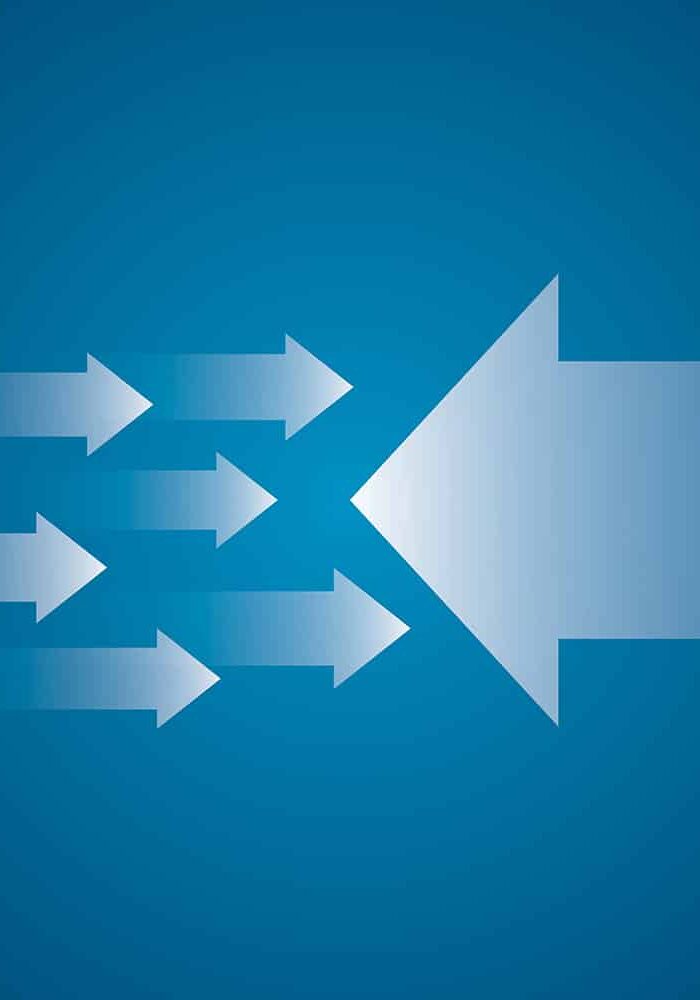 Small arrow group with one big arrow on dark blue background. Design for conflict of interest or confrontation, opposition, change concept. copy space for the text. illustration design style.